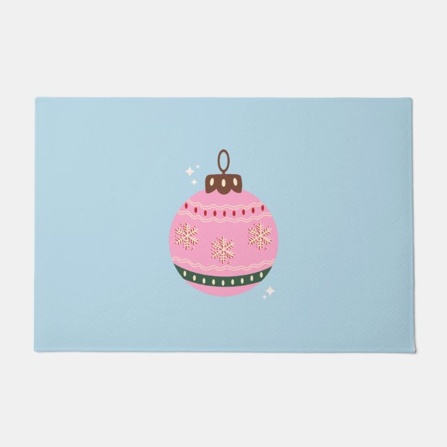 Felpudo Navidades retro bauble vacaciones de perrito azul  (Anverso)