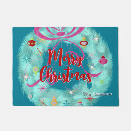 Felpudo Navidades retro de la guerra verde azulada