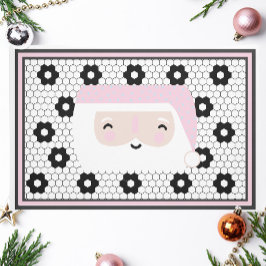 Felpudo Navidades Retro Santa Black y White Tile