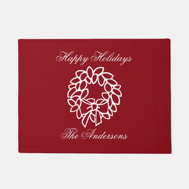 Felpudo Navidades rojos condenaron a doormat con apellido (Anverso)