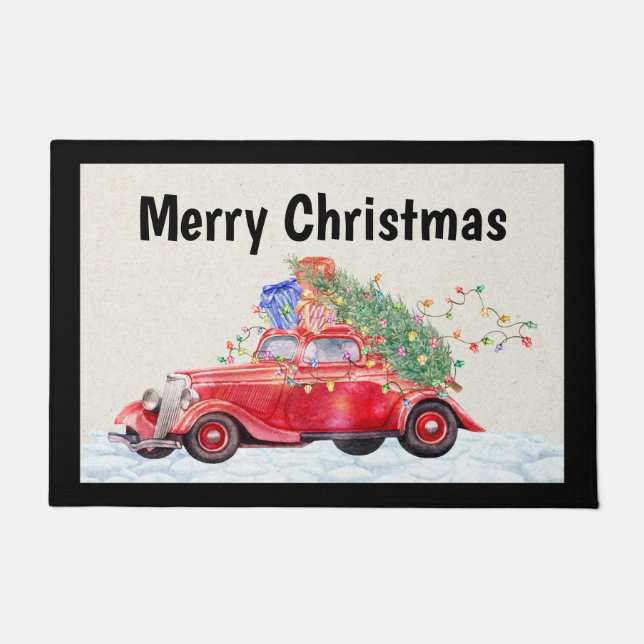 Felpudo Navidades rojos de coches de época Doormat Door Ma (Anverso)