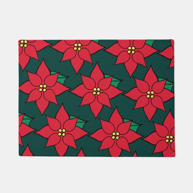 Felpudo Navidades rojos Poinsettia Doormat (Anverso)