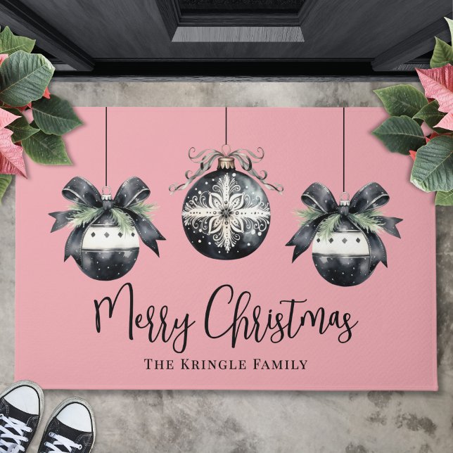 Felpudo Navidades rosa de nombre personalizado (Personalized Name Pink Christmas Doormat)