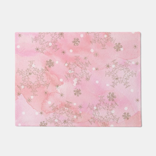 Felpudo Navidades rosados Snowflakes Boho Pattern (Anverso)