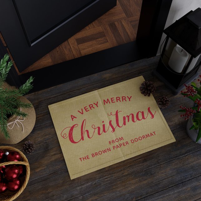 Felpudo Navidades rusos dan la bienvenida al papel marrón  (A very merry Christmas doormat. Just add your name)