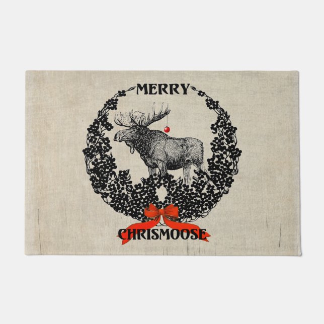 Felpudo Navidades saludan a merry Chrismoose Door Mat (Anverso)