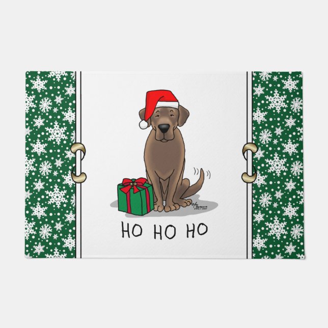 Felpudo Navidades Santa Chocolate Labrador Retriever Cute (Anverso)