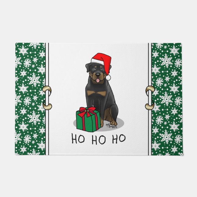 Felpudo Navidades Santa Claus Gorra Rottweiler Dog Funny (Anverso)