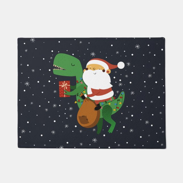 Felpudo Navidades Santa Claus T-rex Dinosaur Sleigh (Anverso)