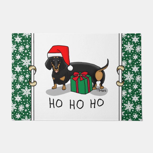 Felpudo Navidades Santa Dachshund (S black & tan) Cute (Anverso)