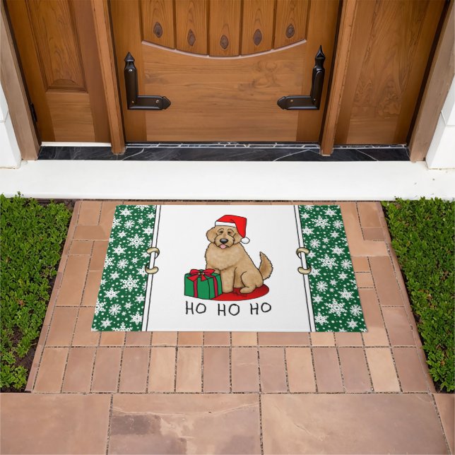 Felpudo Navidades Santa Goldendoodle (rojo dorado) Cute de (Exterior)