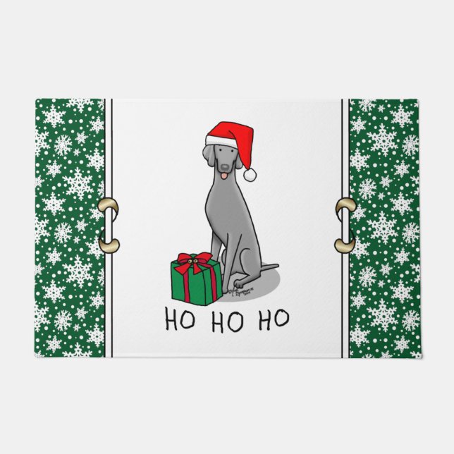 Felpudo Navidades Santa Hat Weimaraner Dog (gris 1) Cute (Anverso)