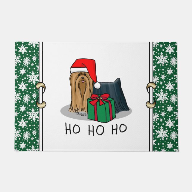 Felpudo Navidades Santa Hat Yorkshire Terrier Yorkie Cute (Anverso)