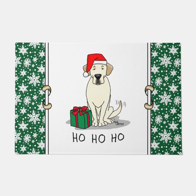 Felpudo Navidades Santa Yellow Labrador Retriever Cute (Anverso)