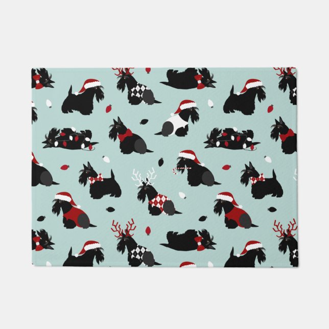 Felpudo Navidades Scottish Terrier Blue (Anverso)
