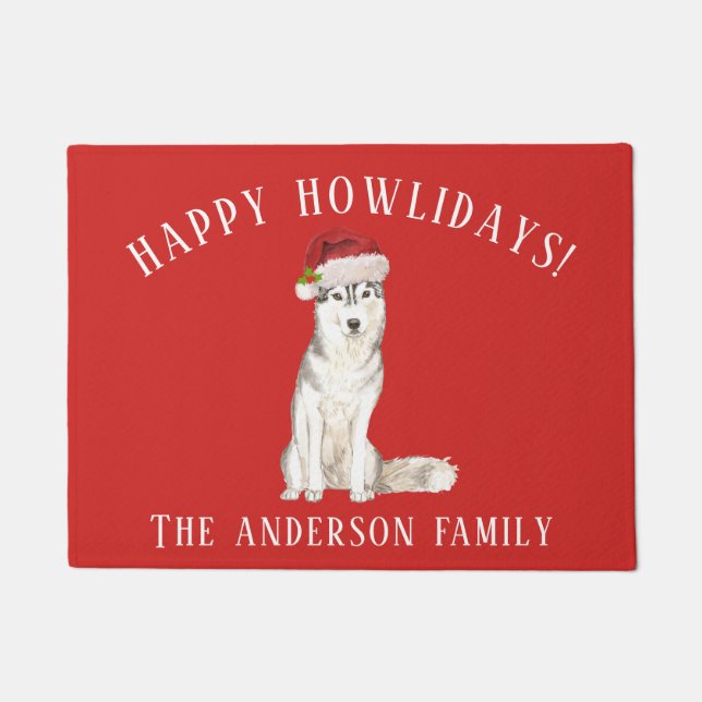 Felpudo Navidades Siberian Husky Dog Happy Howlidays (Anverso)