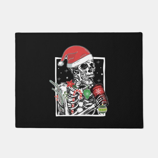 Felpudo Navidades Skeleton Sonriente Skull Bebiendo café S (Anverso)