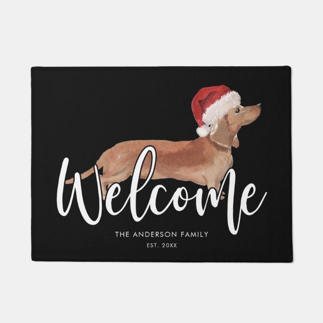 Felpudo Navidades Tan Dachshund Negro personalizado (Anverso)