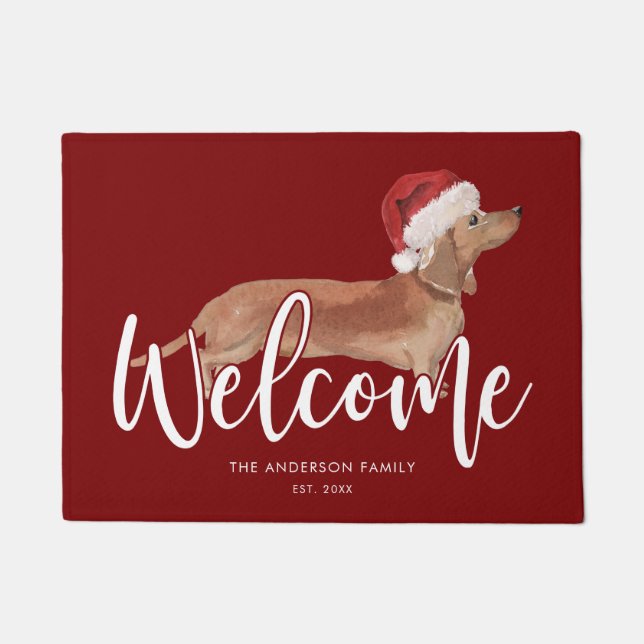 Felpudo Navidades Tan Dachshund Rojo Personalizado (Anverso)