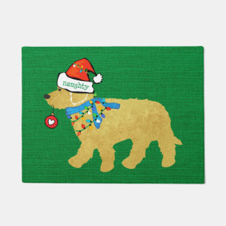 Felpudo Navidades traviesos Goldendoodle Xmas Green Burlap