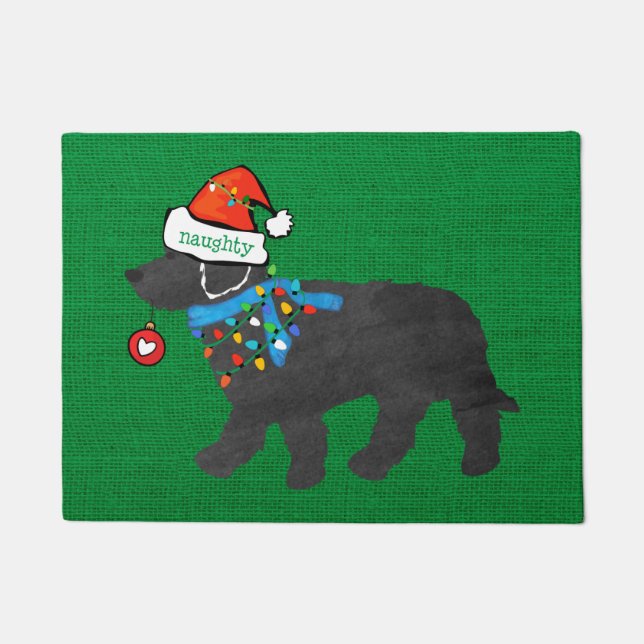 Felpudo Navidades traviesos Labradoodle Xmas Green Burlap (Anverso)