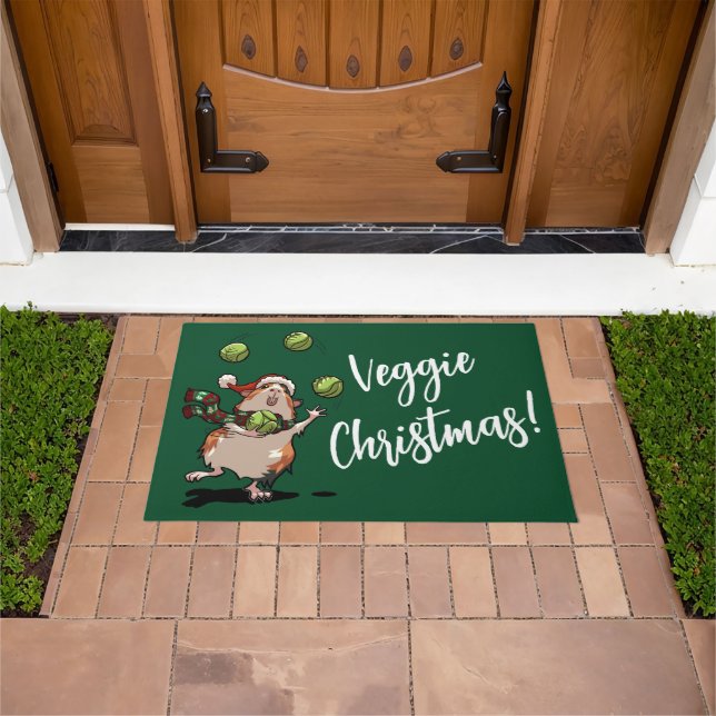 Felpudo ¡Navidades Veggie! Cerdo de Guinea con brotes de m (Exterior)