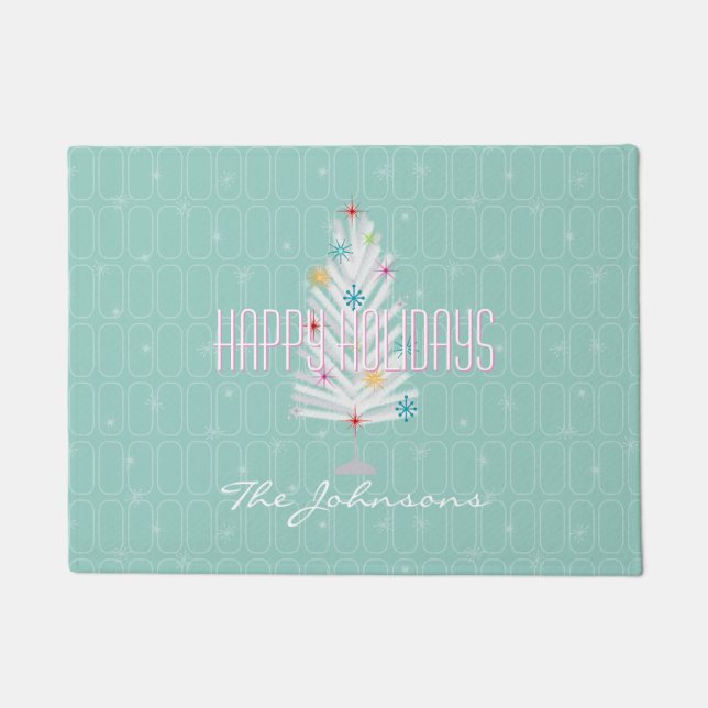 Felpudo Navidades Verde azulados del árbol de Navidad de a (Anverso)