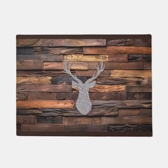 Felpudo Navidades Wood Effect Deer Mat Silver (Anverso)
