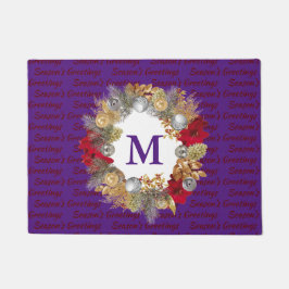 Felpudo Navidades Wreath MONOGRAM PURPLE decorativo
