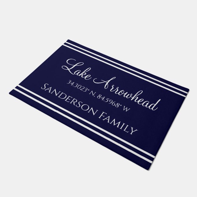Felpudo Navy Blue Your Lake Family Name Map Coordinates (Angular)