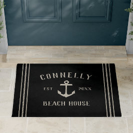 Felpudo Negro | Beach House Rustic Anchor Personalizado