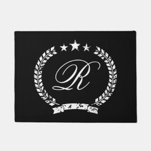 Felpudo Negro de encargo del monograma del escudo de la