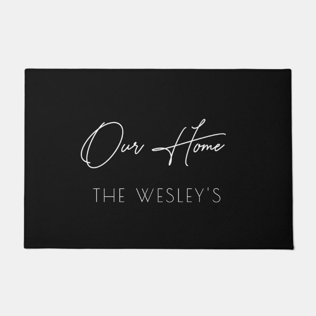 Felpudo Negro nuestro hogar Personalizado guión Mat de la  (Anverso)