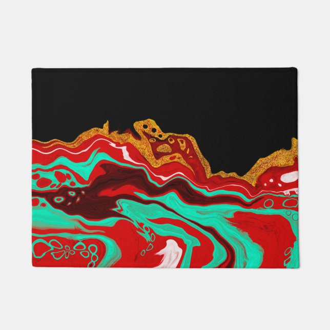 Felpudo Negro, oro, borgoña, arte de mármol (Anverso)