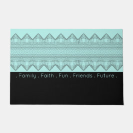 Felpudo Negro Pateado Con Turquesa Brillante