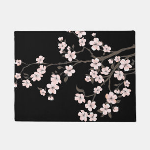 Felpudo Negro rosado de la flor de cerezo