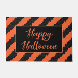Felpudo Negro y Naranja Stripe Fun Happy Halloween
