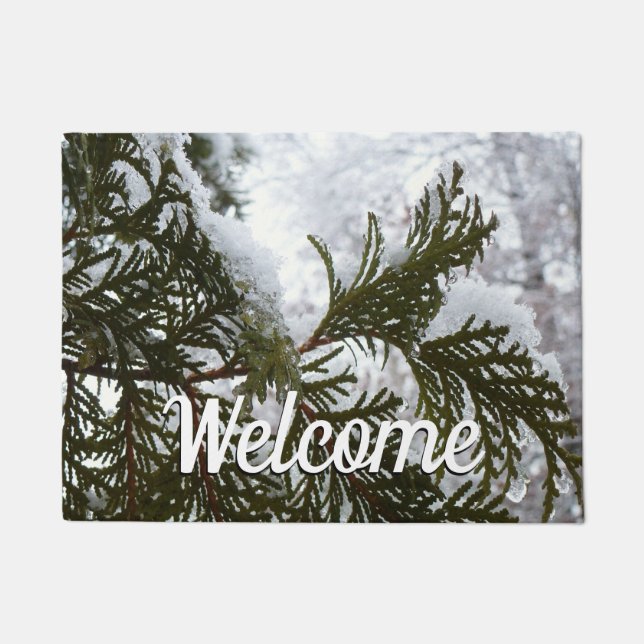 Felpudo Nieve en ramas verdes (Anverso)