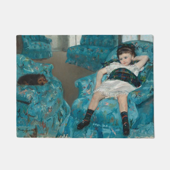 Felpudo Niña pequeña en un sillón azul (por Mary Cassatt) (Anverso)