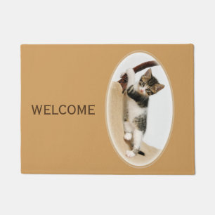 Felpudo Niño gato, lindo gatito trepando, bienvenido