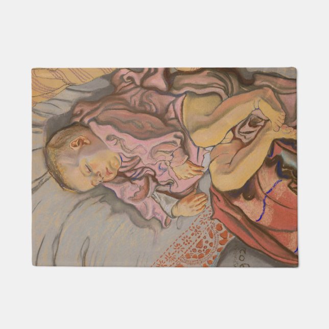 Felpudo Niño joven durmiendo en una almohada (Anverso)