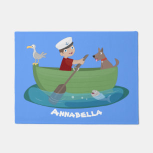 Felpudo Niño pequeño marinero y personalizado de un bote d