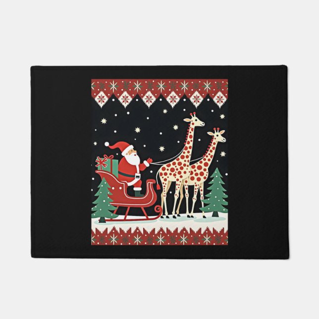 Felpudo Niños Chicas Santa Claus Riding Giraffe Sleigh Feo (Anverso)