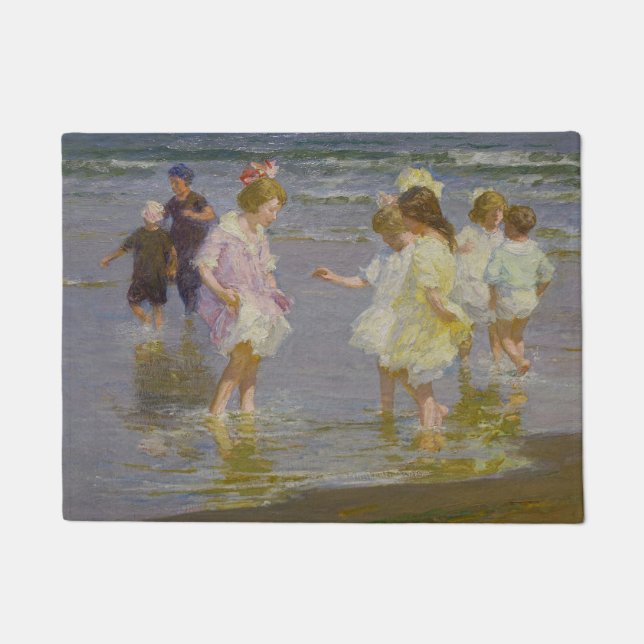 Felpudo Niños dando un paseo por la playa (por E.H. Pottha (Anverso)