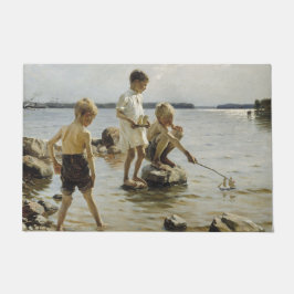Felpudo Niños jugando en la costa (por Albert Edelfelt)