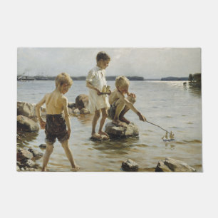 Felpudo Niños jugando en la costa (por Albert Edelfelt)