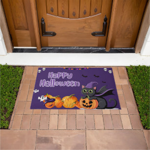 Felpudo Niños Lindos Feliz Halloween Gato Negro