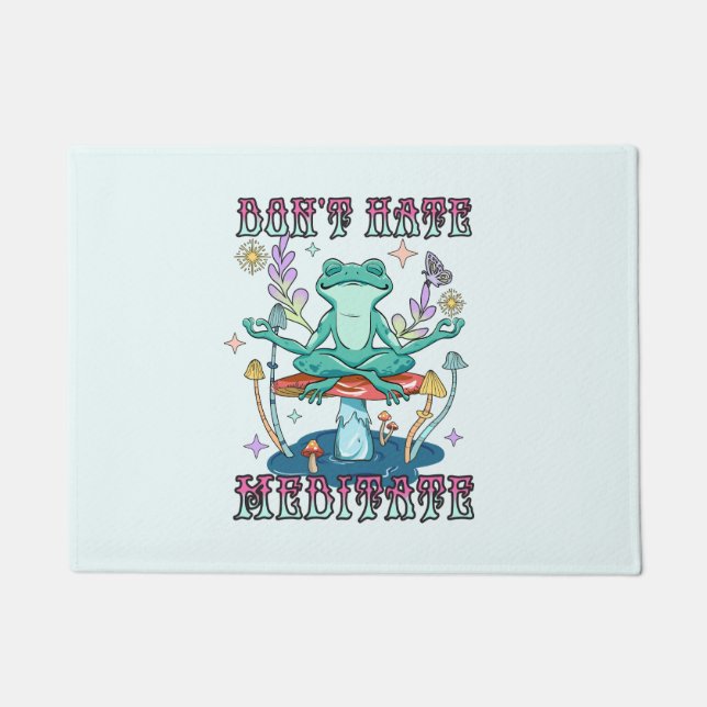 Felpudo "No odies, medita" | Rana y floral pacífica (Anverso)