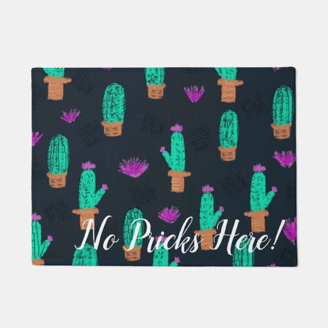 Felpudo No Pricks Here Cactus Doodles Personalizados (Anverso)