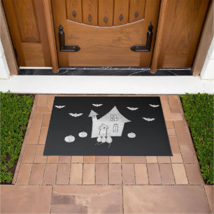 Felpudo Noche de Halloween con casa embrujada, murciélagos